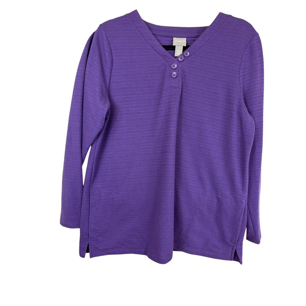 Chicos Purple V Neck Two Pocket Tunic Top Size L